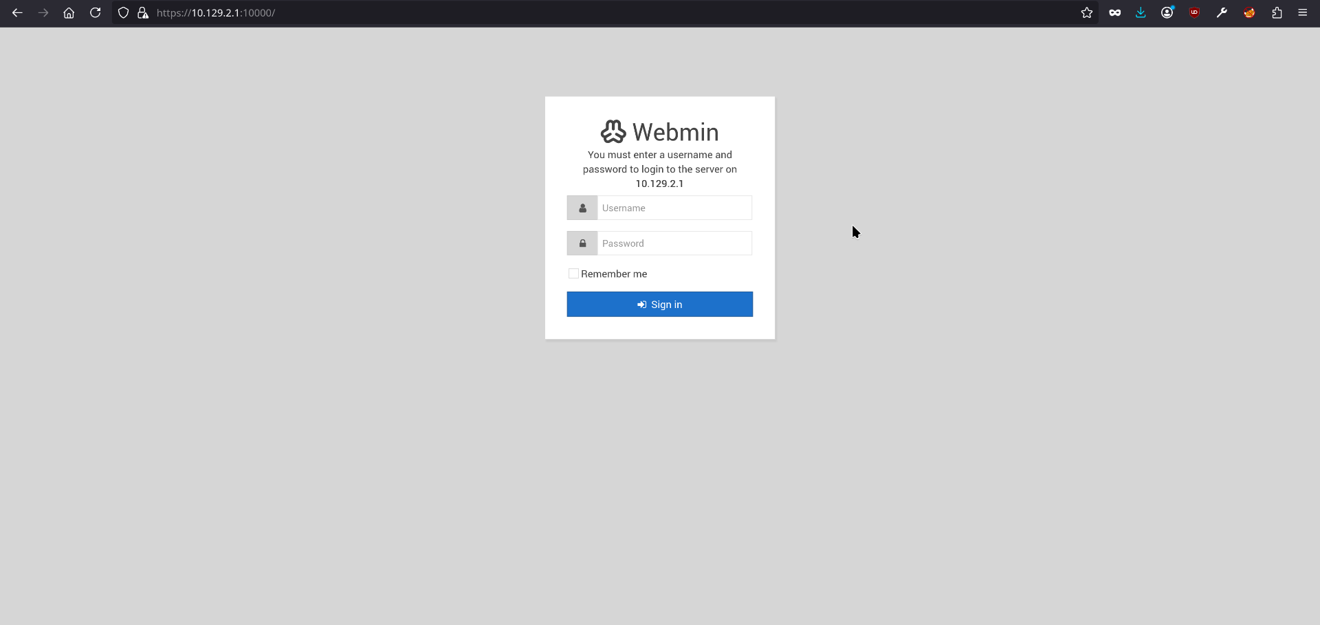 Webmin login page